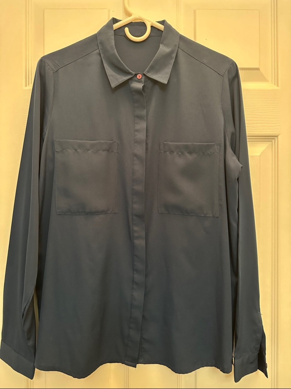 Classic Long-Sleeve Button Front Shirt in Navy